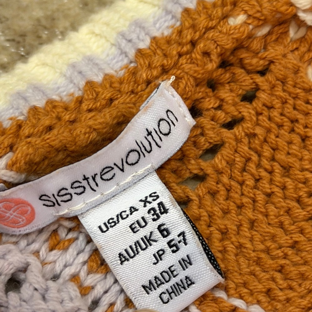 Sisstrevolution Knit Halter Top Rust Lavender Cream Striped Pointelle Boho XS - Picture 4 of 9
